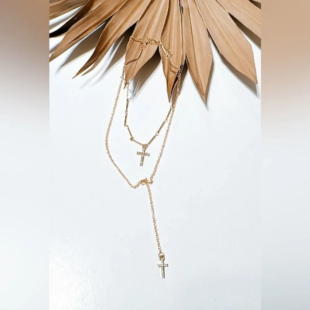 Double layered cross necklace S757 - Picture 2 of 3